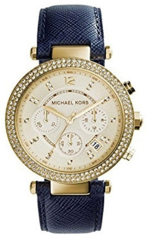 Michael Kors Parker Gold Dial Blue Leather Strap Watch for Women - MK2280 Authentic Buy Shop Now