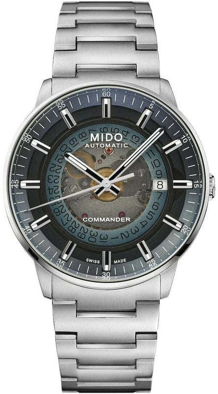 Mido Commander Automatic Gradient Blue Dial Silver Steel Strap Watch For Men - M021.407.11.411.01 Authentic Buy Shop Now