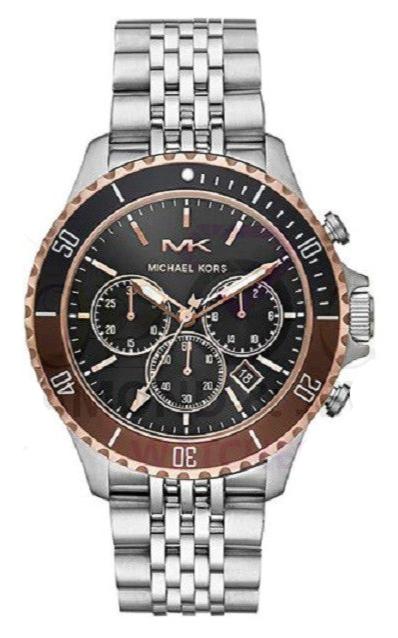 Michael Kors Bayville Chronograph Black Dial Silver Steel Strap Watch For Men - MK8725 Authentic Buy Shop Now