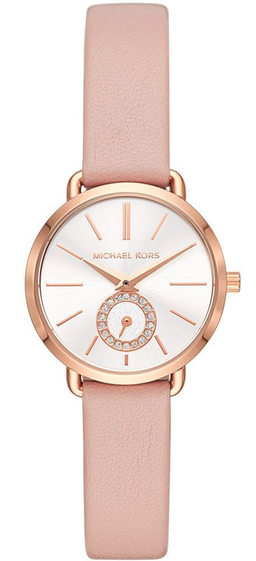 Michael Kors Petite Portia Silver Dial Pink Rubber Strap Watch For Women - MK2735 Authentic Buy Shop Now