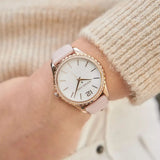 Michael Kors Layton Three-Hand White Dial Pink Leather Strap Watch for Women - MK2909 Authentic Buy Shop Now