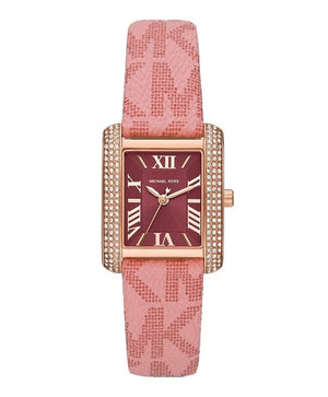 Michael Kors Emery Quartz Diamonds Red Dial Pink Leather Strap Watch For Women - MK2966 Authentic Buy Shop Now
