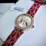 Michael Kors Parker Rose Gold Dial Maroon Leather Strap Watch For Women - MK2974 Authentic Buy Shop Now