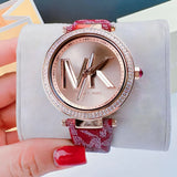 Michael Kors Parker Rose Gold Dial Maroon Leather Strap Watch For Women - MK2974 Authentic Buy Shop Now