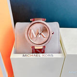 Michael Kors Parker Rose Gold Dial Maroon Leather Strap Watch For Women - MK2974 Authentic Buy Shop Now