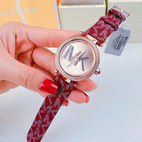 Michael Kors Parker Rose Gold Dial Maroon Leather Strap Watch For Women - MK2974 Authentic Buy Shop Now