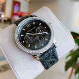 Michael Kors Tibby Chronograph Black Dial Black Leather Strap Watch For Women - MK2976 Authentic Buy Shop Now