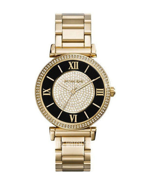Michael Kors Catlin Black Dial Gold Steel Strap Watch for Women - MK3338 Authentic Buy Shop Now