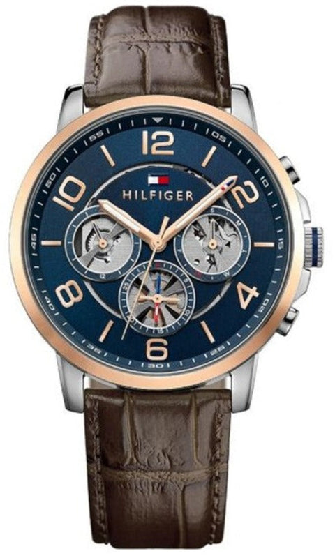 Tommy Hilfiger Keagan Chronograph Blue Dial Brown Leather Strap Watch for Men - 1791290 Authentic Buy Shop Now