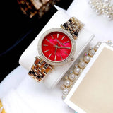 Michael Kors Darci Quartz Mother of Pearl Red Dial Gold Steel Strap Watch For Women - MK3583 Authentic Buy Shop Now