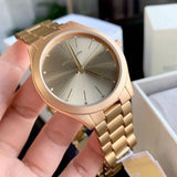 Michael Kors Slim Runway Quartz Gold Dial Gold Steel Strap Watch For Women - MK4501 Authentic Buy Shop Now