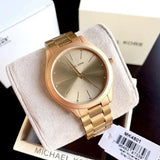 Michael Kors Slim Runway Quartz Gold Dial Gold Steel Strap Watch For Women - MK4501 Authentic Buy Shop Now