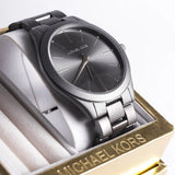 Michael Kors Slim Runway Quartz Grey Dial Grey Steel Strap Watch For Women - MK4506 Authentic Buy Shop Now