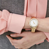 Michael Kors Liliane Mother of Pearl White Dial Gold Steel Strap Watch For Women - MK4555 Authentic Buy Shop Now