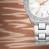 Michael Kors Liliane Three Hand Mother of Pearl White Dial Silver Steel Strap Watch For Women - MK4556 Authentic Buy Shop Now