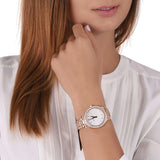 Michael Kors Lilane Three Hand Mother of Pearl White Dial Rose Gold Steel Strap Watch For Women - MK4557 Authentic Buy Shop Now