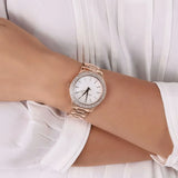Michael Kors Lilane Three Hand Mother of Pearl White Dial Rose Gold Steel Strap Watch For Women - MK4557 Authentic Buy Shop Now