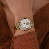 Michael Kors Abbey Three-Hand Analog White Dial Gold Steel Strap Watch for Women - MK4615 Authentic Buy Shop Now