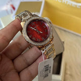 Michael Kors Tibby Multifunction Crystals Maroon Dial Rose Gold Steel Strap Watch for Women - MK4685 Authentic Buy Shop Now
