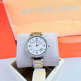 Michael Kors Parker Three Hand Mother of Pearl White Dial Silver Steel Strap Watch For Women - MK4694 Authentic Buy Shop Now