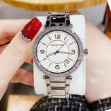 Michael Kors Parker Three Hand Mother of Pearl White Dial Silver Steel Strap Watch For Women - MK4694 Authentic Buy Shop Now