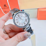 Michael Kors Parker Three Hand Mother of Pearl White Dial Silver Steel Strap Watch For Women - MK4694 Authentic Buy Shop Now