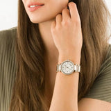 Michael Kors Parker Three-Hand Mother of Pearl White Dial Rose Gold Steel Strap Watch For Women - MK4695 Authentic Buy Shop Now