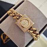 Michael Kors Chain Lock Pave Gold Dial Gold Steel Strap Watch For Women - MK4711 Authentic Buy Shop Now