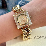 Michael Kors Chain Lock Pave Gold Dial Gold Steel Strap Watch For Women - MK4711 Authentic Buy Shop Now
