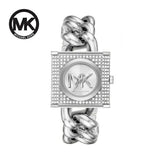 Michael Kors Chain Lock Pave Silver Dial Silver Steel Strap Watch For Women - MK4718 Authentic Buy Shop Now