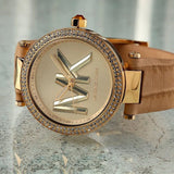 Michael Kors Parker Three-Hand Gold Dial Brown Leather Strap Watch For Women - MK4725 Authentic Buy Shop Now