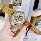 Michael Kors Parker Three-Hand Gold Dial Brown Leather Strap Watch For Women - MK4725 Authentic Buy Shop Now