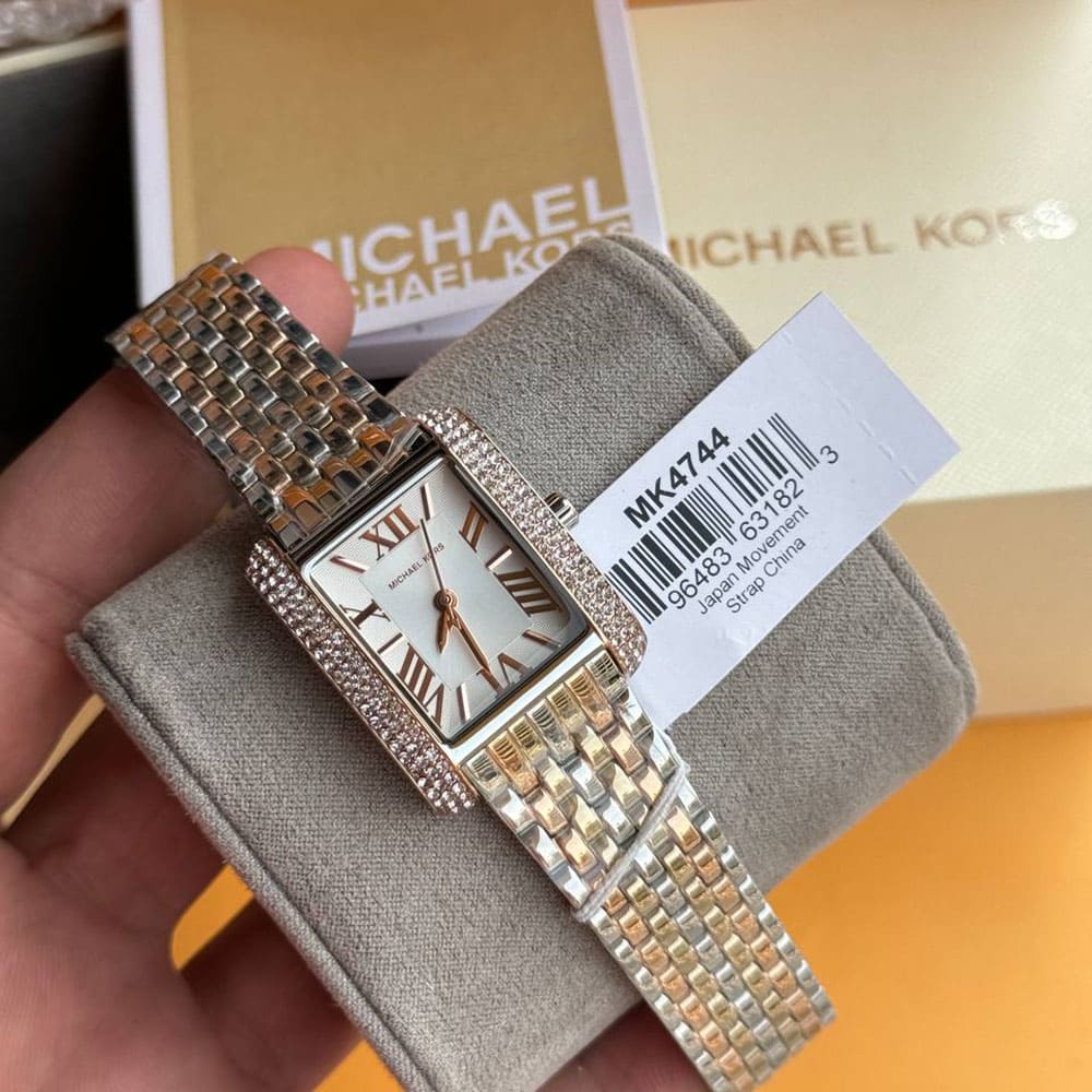 Michael Kors Emery Three-Hand White Dial Two Tone Steel Strap Watch for Women - MK4744 Authentic Buy Shop Now