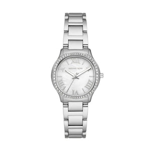 Michael Kors Sage Three-Hand Mother of Pearl White Dial Silver Steel Strap Watch for Women - MK4824 Authentic Buy Shop Now