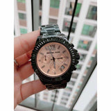 Michael Kors Everest Quartz Rose Gold Dial Black Steel Strap Watch For Women - MK5872 Authentic Buy Shop Now