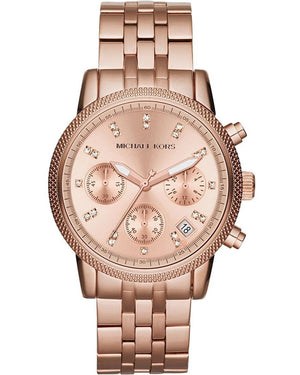 Michael Kors Ritz Chronograph Rose Gold Dial Rose Gold Steel Strap Watch for Women - MK6077 Authentic Buy Shop Now