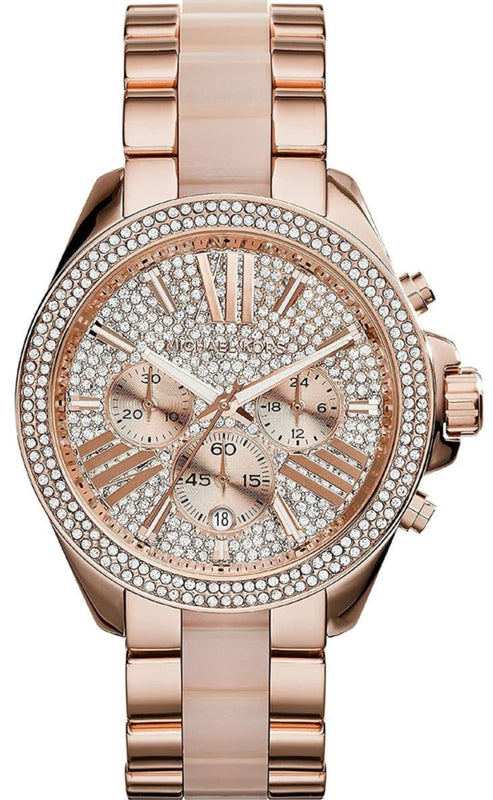 Michael Kors Wren Crystals Rose Gold Dial Rose Gold Steel Strap Watch for Women - MK6096 Authentic Buy Shop Now