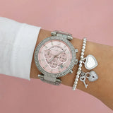 Michael Kors Parker Chronograph Pink Dial Silver Steel Strap Watch For Women - MK6105 Authentic Buy Shop Now
