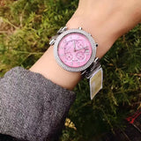Michael Kors Parker Chronograph Pink Dial Silver Steel Strap Watch For Women - MK6105 Authentic Buy Shop Now