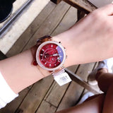 Michael Kors Parker Chronograph Red Dial Rose Gold Steel Strap Watch For Women - MK6106 Authentic Buy Shop Now