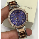Michael Kors Parker Chronograph Purple Dial Two Tone Steel Strap Watch For Women - MK6108 Authentic Buy Shop Now