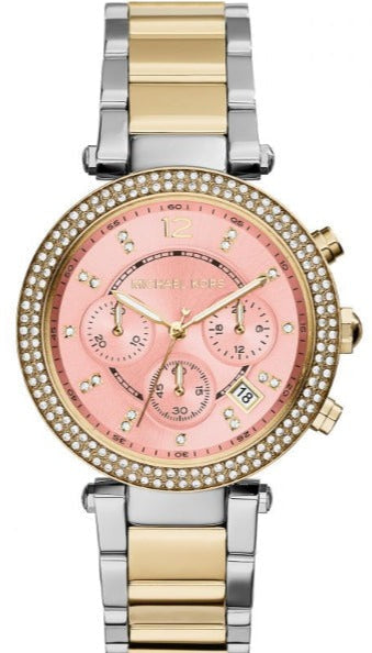 Michael Kors Parker Pink Dial Two Tone Steel Strap Watch for Women - MK6140 Authentic Buy Shop Now