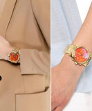 Michael Kors Runway Chronograph Orange Dial Gold Steep Strap Watch For Women - MK6162 Authentic Buy Shop Now