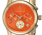 Michael Kors Runway Chronograph Orange Dial Gold Steep Strap Watch For Women - MK6162 Authentic Buy Shop Now