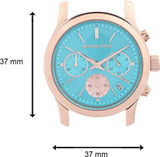 Michael Kors Runway Chronograph Turquoise Dial Rose Gold Steel Strap Watch For Women - MK6164 Authentic Buy Shop Now