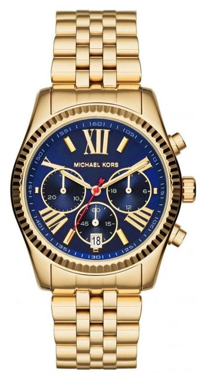 Michael Kors Lexington Chronograph Blue Dial Gold Steel Strap Watch For Women - MK6206 Authentic Buy Shop Now