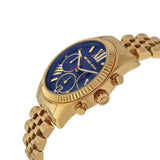 Michael Kors Lexington Chronograph Blue Dial Gold Steel Strap Watch For Women - MK6206 Authentic Buy Shop Now