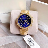 Michael Kors Parker Chronograph Blue Dial Gold Steel Strap Watch For Women - MK6262 Authentic Buy Shop Now