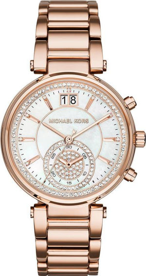 Michael Kors Sawyer Mother of Pearl White Dial Rose Gold Steel Strap Watch for Women - MK6282 Authentic Buy Shop Now