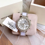 Michael Kors Parker Chronograph Silver Dial Silver Steel Strap Watch For Women - MK6354 Authentic Buy Shop Now